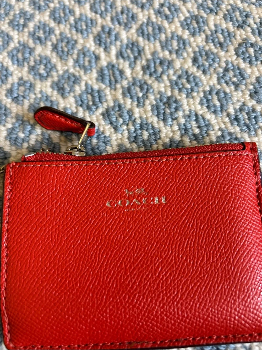 Coach Red Leather Zip Card Case with Key Ring
